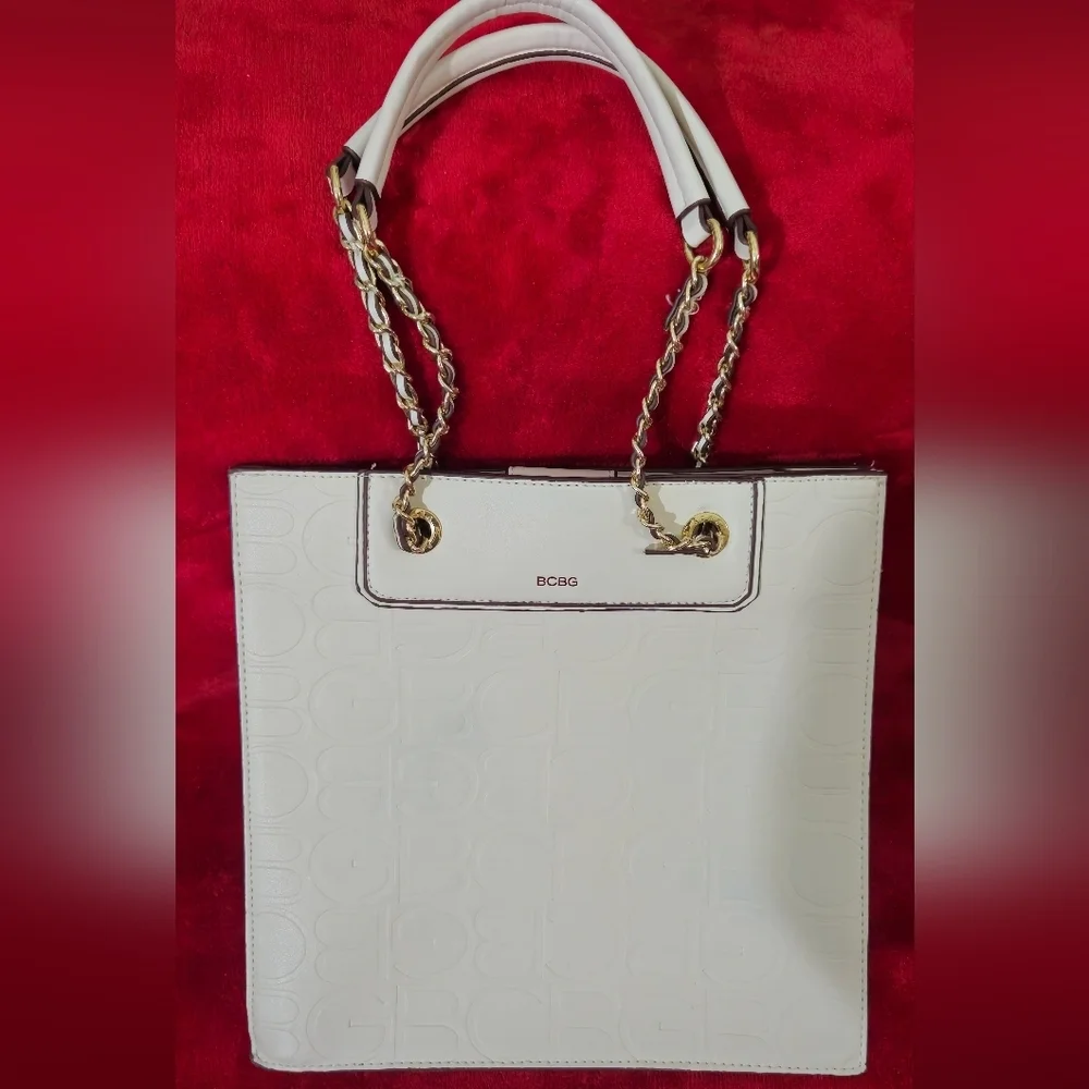 BCBG Cream Tote Bag with Gold Accents